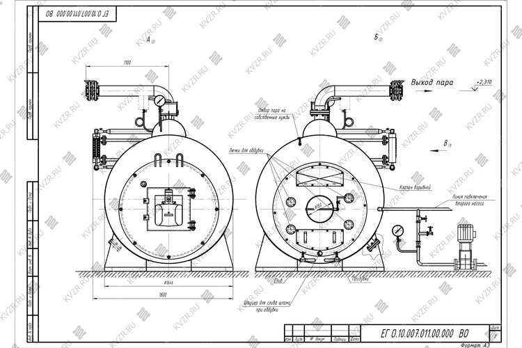 Чертеж дизельного парового котла КП 1000