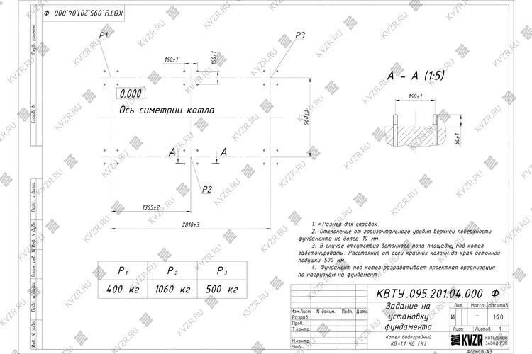 Чертеж фундамента котла КВр 1.1