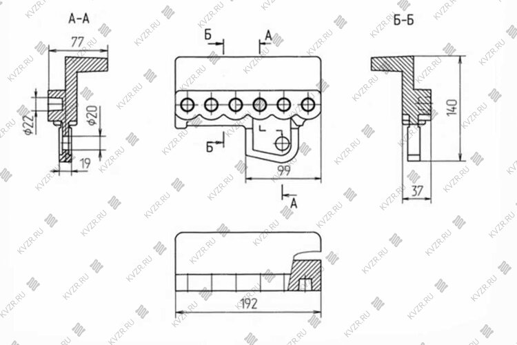 Чертеж держателя правого (6 отверстий) Т 9.05.002